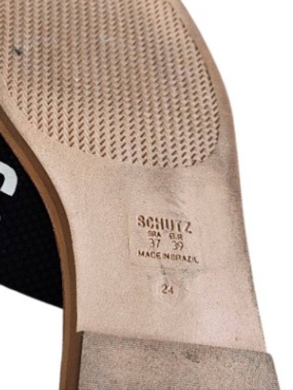 SCHUTZ Black and White Crossband Logo Slide Sandals - Picture 6 of 6